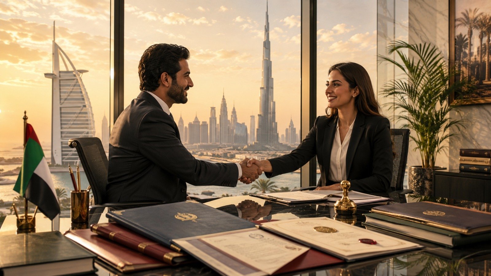 Dubai skyline and DED office representing mainland business formation
