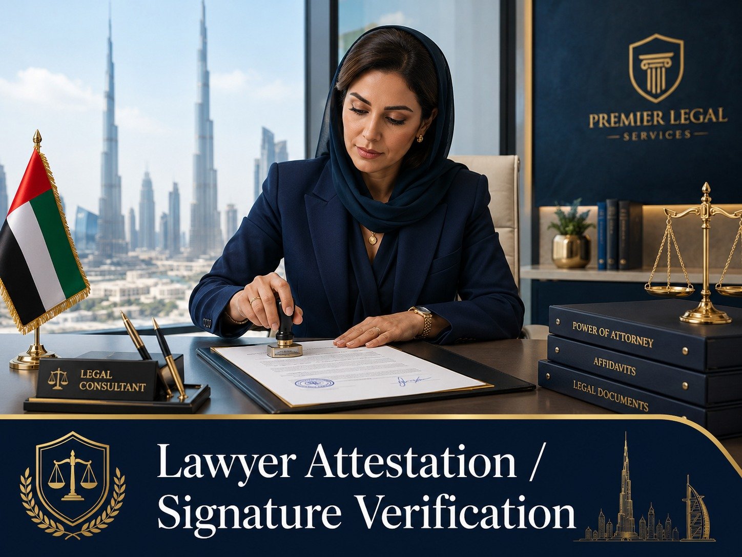 Licensed lawyer reviewing and attesting legal documents in Dubai