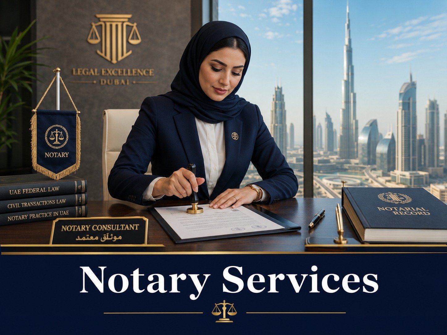 Professional notary office in Dubai with official document stamps